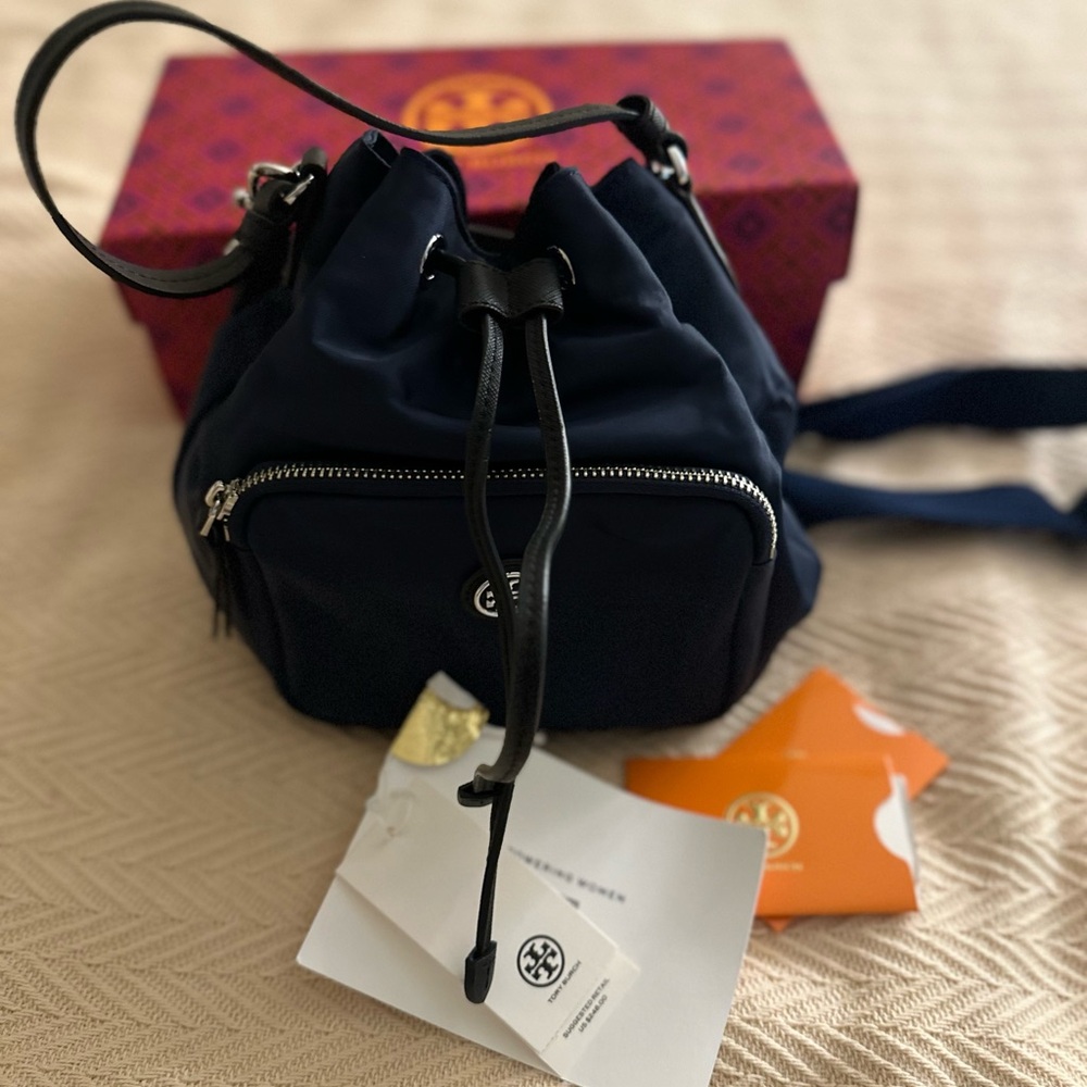 Tory Burch Navy Drawstring Bag